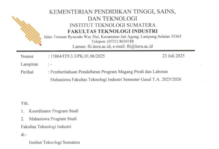 Pemberitahuan Pendaftaran Program Magang Prodi dan Laboran Semester Gasal 2025/2026