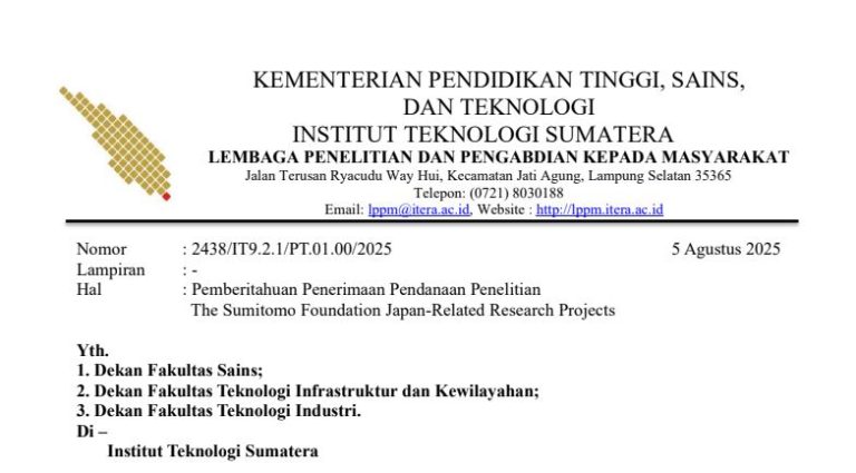 Pemberitahuan Penerimaan Pendanaan Penelitian The Sumitomo Foundation Japan-Related Research Projects