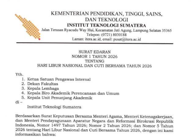 SURAT EDARAN TENTANGHARI LIBUR NASIONAL DAN CUTI BERSAMA TAHUN 2026