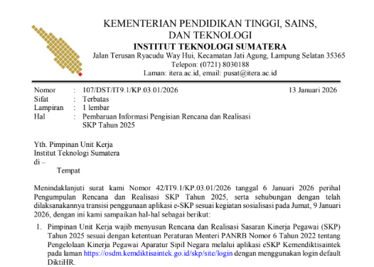 Pembaruan Informasi Pengisian Rencana dan Realisasi SKP Tahun 2025