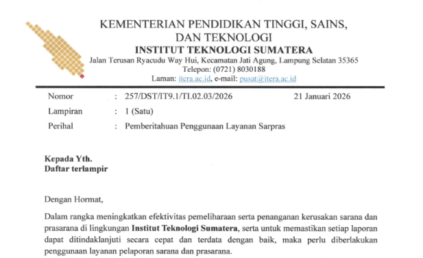 Pemberitahuan Penggunaan Layanan Sarpras