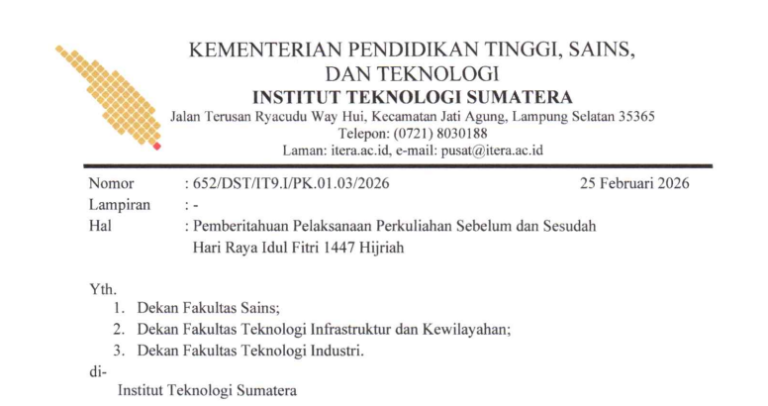 Pemberitahuan Pelaksanaan Perkuliahan Sebelum dan Sesudah Hari Raya Idul Fitri 1447 Hijriah
