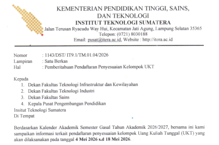 Pemberitahuan Pendaftaran Penyesuaian Kelompok UKT (Banding UKT)